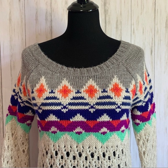 American Eagle Colorful Open Knit Geometric Sweater - Picture 2 of 5